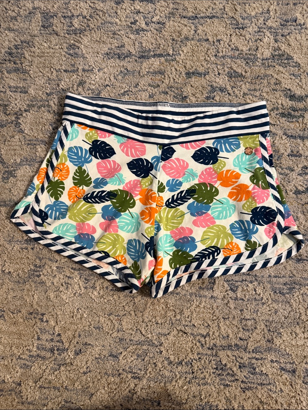 Matilda Jane Multicolor Tropical Leaf Print Shorts with Navy Stripe